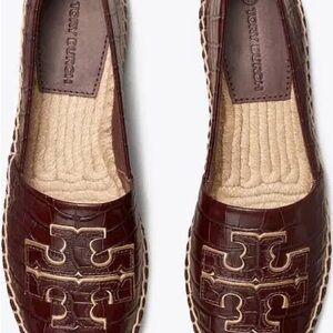 Tory Burch Brown Espadrille Loafers with Logo